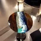 Round Ocean Wave Epoxy Resin Coffee Table Live Edge Wooden Console Bar Desk Deco