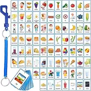 Equsion 81 Pcs Autism Communication Cards Nonverbal Communication Board Autism Flashcards with Retractable Plastic Spring Cord Keychain Special Needs Speech Delay Materials(Blue)