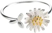 [Generic] Daisy Flower Cute Leaf Sterling Silver Engagement Open Toe Rings Dainty Adjustable Finger Promise Statement Band Sunflower Ring Jewelry for Women
