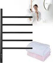 Towel Holder Black Towel Warmer with Rotatable 80W Heated Drying Rack Timer Wall Mounted 5 Bar Radiator for Bathroom Stylish and Functional Heat Towel Rail
