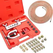 25 ft 1/4Inch Copper Coated Brake Line Kit(Includes 24 Fittings and 4 Unions) with Double & Single Flaring Tool Kit