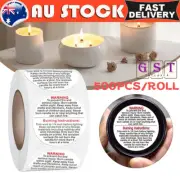 Candle Jar Stickers Round Wax Melting Candle Safety Warning Label 500pcs/roll OZ