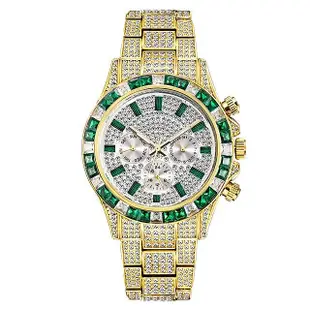 全新 IN MISSFOX Ice Out 手錶男士豪華綠色鑽石日曆石英手錶嘻哈時尚防水男士時鐘 2022 新款