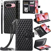 [Asuwish] Mobile Phone Case for Google Pixel 9/9 Pro 5G Case with Strap Film Screen Protector Card Slot Foldable Leather Wallet Stand Pixel9 9Pro Mobile Phone Cases Protective Tempered Glass Screen