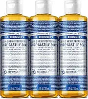 Dr. Bronner's - Pure Castile Liquid Soap 3 Pack - Organic Oils - Gentle Skin Care - Peppermint Scent - (3x237ml)