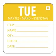Hygiplas Day Of the Week Removable Food Prep Label Tuesday 2'' (Roll 500)