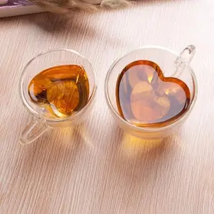 Heart Love Shaped Double Wall Glass Coffee Mug Home Office H