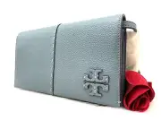 NWT AUTH Tory Burch McGraw Logo Pebbled Leather Wallet Crossbody In Arctic
