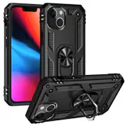 For iPhone 14 Plus Case, Protective Shockproof TPU/PC Cover, Ring Holder, Black