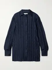 [16ARLINGTON] 16ARLINGTON - Marley Satin-plissé Shirt - Navy - UK 14 UK 14 Blue