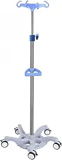 Portable IV Pole Stainless Steel IV Pole Stand w/5 Lock Wheels & 4 Hook Adjustable Height Air Cushion Lift Infusion Stand for Hospital and Home