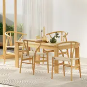 1 Set of 4 Artiss Dining Chairs Wooden Rattan Seat Wishbone Back