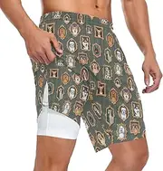 [ZZXXB] Lovely Puppy Dog Painting Athletic Shorts for Men with Pockets 2 in 1 Quick Dry Running Shorts S-3XL