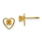 14k 14kt Yellow Gold Madi K 3mm Citrine Birthstone Heart Earrings 6 mm