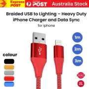 1M 2M 3M USB To iPhone Multicolor Braided Heavy Duty Charger Cable & Data Sync