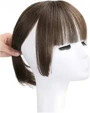 Bangs Hair Clip in Bang Synthetic Hair Extensions French Bangs-Clip for Women with Temples Fringe Hair (Light Brown)