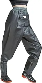 [JUMPLAWN] Breathable Wader Pants with Shoe for Fishing Durable Half Body Fishing Pants for Outdoor Activities Non Slip Outsole Easy to Clean Black and Green