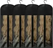 4PCS wig Hanger Hair Extension Holder Wig Storage for Multiple Wigs Bags Storage with Hanger Wig Holder Dust-proof Hair Extension Storage with Hook hair extensions, wigs & accessories (Black, 80cm)
