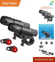 Compact 2-Pack Bicycle Light Set - 3 Modes, 800 Lumen Adjustable Front Headlight