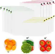 White Reusable Mesh Produce Bags 3 Sizes w/Drawstring -5 Sml-5 Med-5Lg- 2 Packs