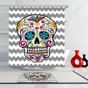 Sugar Skull Grey And White Chevron Shower Curtain