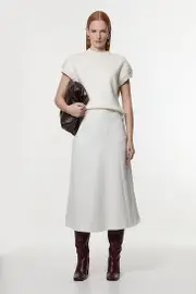 Petite Tailored Textured Full Midi Skirt
