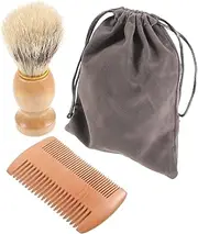 VICASKY 1 Set Beard Brush Set Portable Shaving Brush Beard Comb for Men Wooden Pocket Comb Shaving for Men Light Brown Bristle Hair