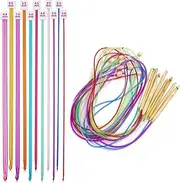 23 Pcs Tunisian Crochet Hooks Kit,12PCS 3-10mm Cable Bamboo Knitting Needle with Bead Carbonized Needle Hook & 11PCS 2-8mm Assorted Color Tunisian Aluminum Crochet Knitting Hooks Kit