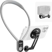Neewer Magnetic Neck Holder for Action Camera & Phone, Hands Free Neck Tripod Chest Mount Compatible with GoPro DJI Insta360 iPhone 15 Android, Neck Phone Holder for Recording POV Vlog, Gray, GP16