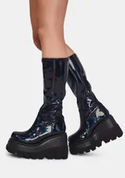 [Demonia] Patent Hologram Shook Up Platform Boots