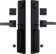 Double Door Handle set with Dummy Front Matte Black Entry Deadbolt Lock Modern