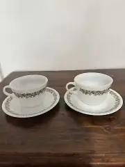 Set of 2 Vintage Corelle Spring Blossom Green Crazy Daisy Tea Cup & Saucer