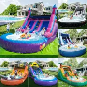 Commercial Giant PVC Inflatable Dual Water Slides Bounce House Large Pool Blower