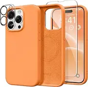 [GONEZ] for iPhone 15 Pro Max Case Silicone, Compatible with Magsafe, Camera Protector + Screen Protector, Soft Anti-Scratch Microfiber Lining, Liquid Silicone Shockproof Phone Cover, Orange