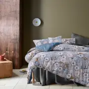 Accessorize Bedroom Collection King Blue Rainbow Garden Blue Washed Cotton Quilt Cover Set - King Bed
