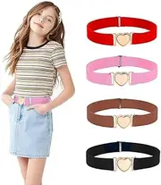 [Meckerni] 5 Pieces Girls Belt Cute Heart Shape With Metal Buckle Elastic Stretch Adjustable Waist Belt for Girls Jeans Dress