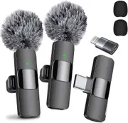 Professional Wireless Lavalier Microphone 2 Pack Noise Canceling Crystal Clear Recording With Usb-c For Iphone 15 Pro Max, Ipad, Android, Live St