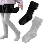 [Elkuaie] 2 pairs of pantyhose, girls leggings, warm, comfortable pantyhose, girls long, knitted socks, children's body stockings, suitable for height 90-100 cm black dark grey, Black, Dark Gray, One