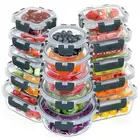 30 Pieces Glass Meal Prep Containers Set, Stackable Glass Food Storage Contai...
