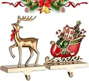 DAJAMAI 2 Pack Christmas Stocking Holders, Reindeer and Santa Claus Metal Hooks for Mantel Fireplace Hanger for Christmas Party Decoration