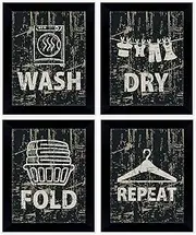 Inkdotpot 4 Piece Laundry Signs for Laundry Room Decor Wash Dry Fold Repeat Poster With Frame, Laundry Room Wall Art Signs Framed Wall Decor for Home Laundry- 12x14 inches (Black)