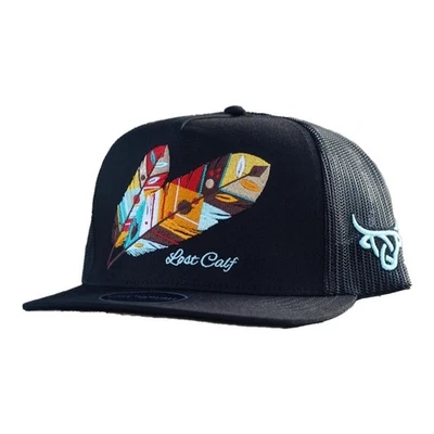 Lost Calf Feather Black Flat Trucker - Hats Cap - Tribe Flat