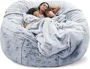 Giant Bean Bag for Adults, 7ft 6ft 5ft Bean Bag Chair, Washable Jumbo Bean Bag Sofa Sack Chair Large Lounger Faux Fur Cover for Dorm Family Room, (with One Inner Sleeve, No Filler)-Snow Gray||6FT