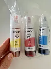 epson 502 ink refill Ecotank bottles Magenta Cyan Yellow Sealed New 2022 2024