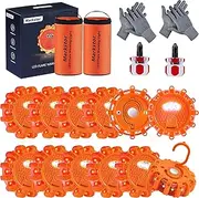 Markstor 12 Pack of LED Road Flares Waterproof Road Emergency Lights Beacon Kit For Cars Truck Boats With Hook, Amber LED Flares Warning Roadside Lights Disc (Battery Not Included)