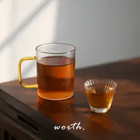 在飛比找蝦皮商城優惠-渥思【現貨】日式簡約把手豎紋玻璃杯 耐熱玻璃 茶杯 咖啡杯 