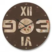 Clock French Country Vintage Inspired Wall 60cm Brown Butterfly MDF