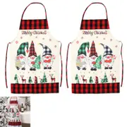 2pcs Kitchen Cooking Aprons Funny Christmas Sleeveless Baking Apron for Adults-Plaid hat