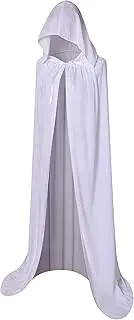BIGXIAN Full Length Hooded Velvet Cloak Halloween Christmas Fancy Cape Costumes 59" (White)