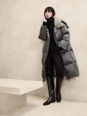 Banana Republic ALPS LONG SATIN PUFFER COAT | Cinders Grey Small #818025 NWT